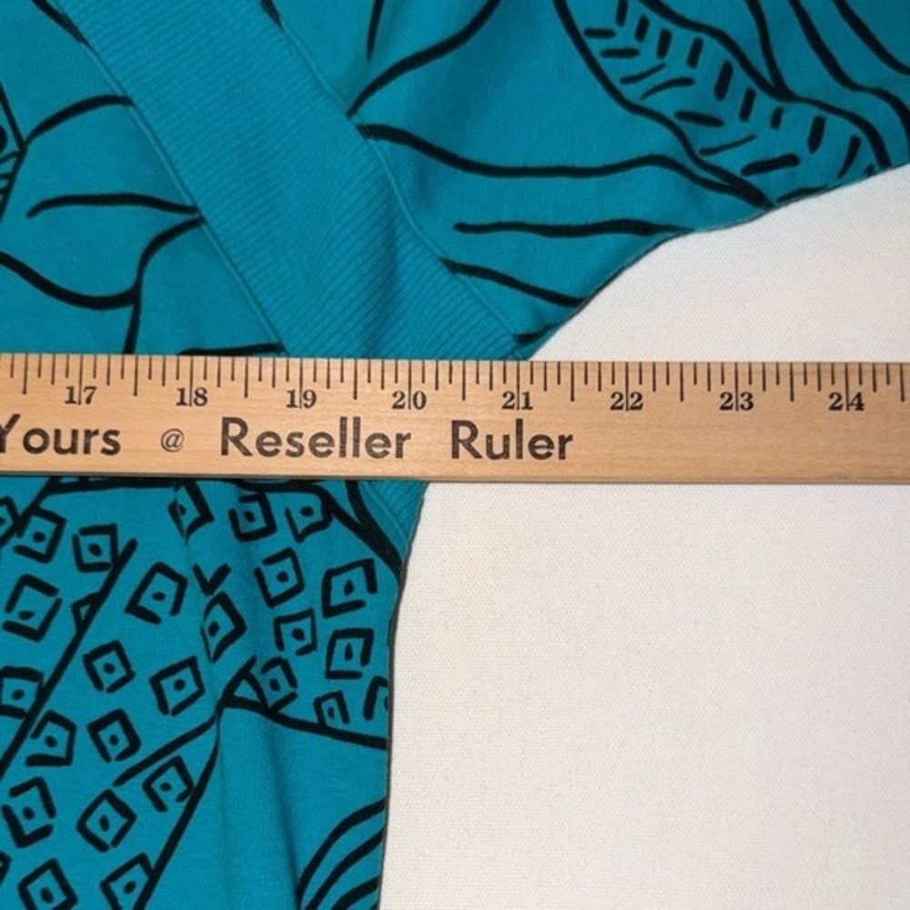 Jeanne Pierre Sweater Womens S Graphic Print Turquoise Blue Cotton Ribbed Trim - Picture 7 of 9